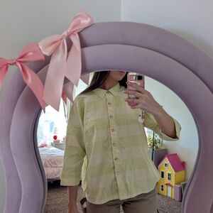 Pastel Green Patterned Button Down Blouse Size 2X